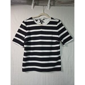 Talbots Knit Top Blouse Women's‎ Size Petite L Striped Black & White Hockey Lace